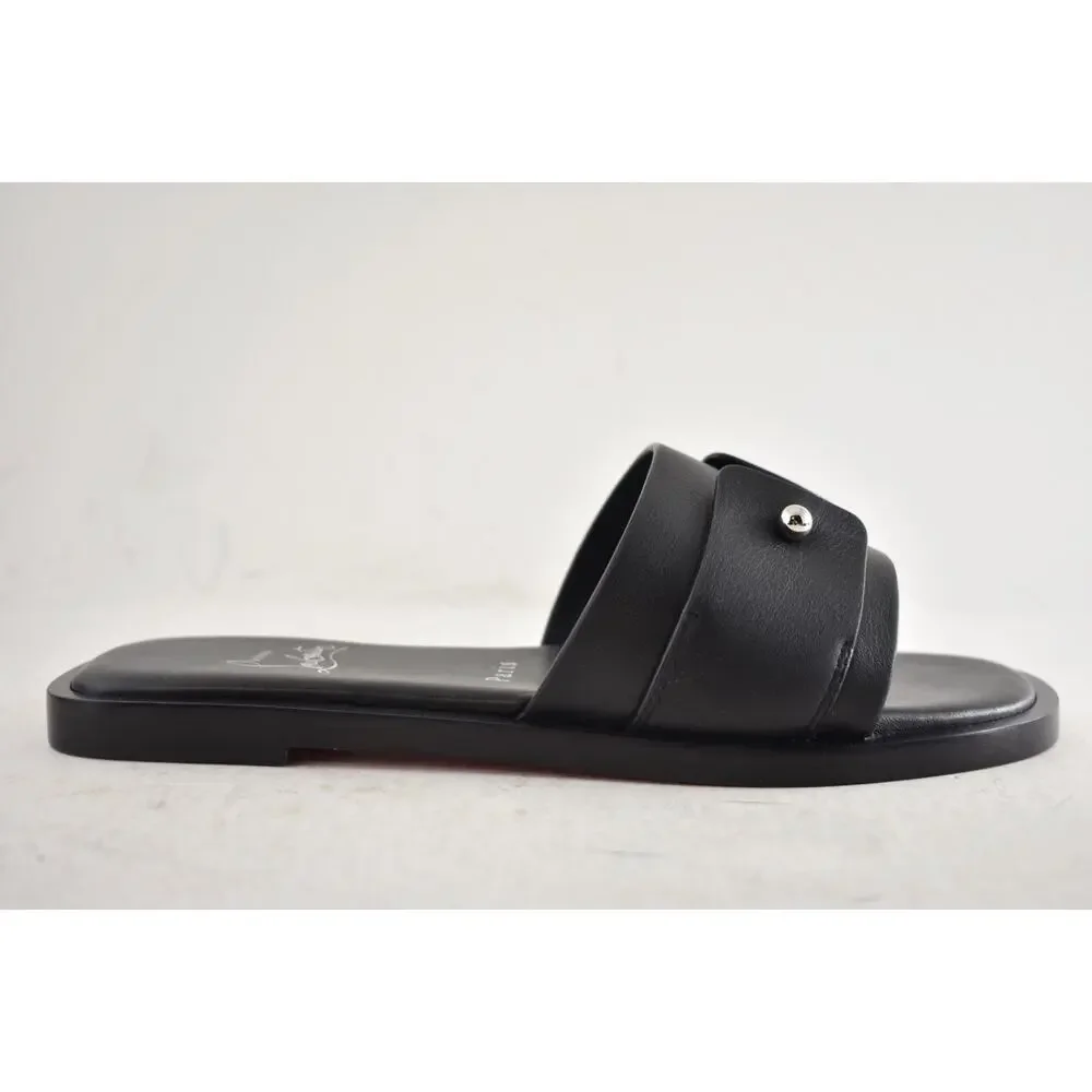 Christian Louboutin Chambelimule Donna Flat Black Calf Leather Slide Sandal 35